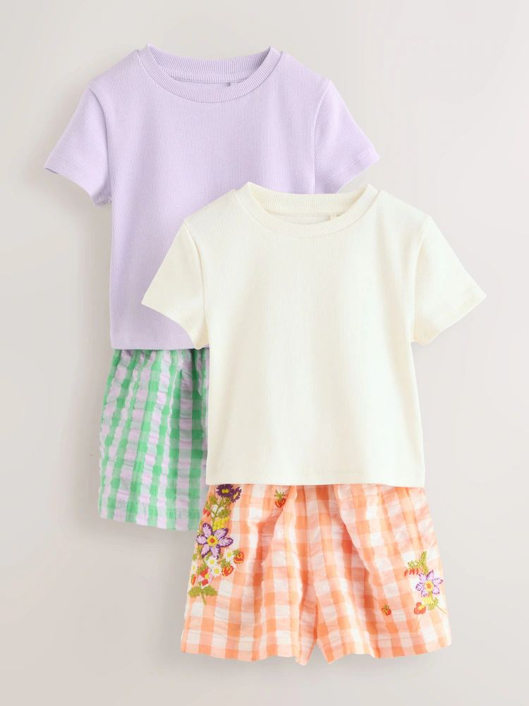 Next Green/Orange Short Pyjamas 2 Pack AC2-720
