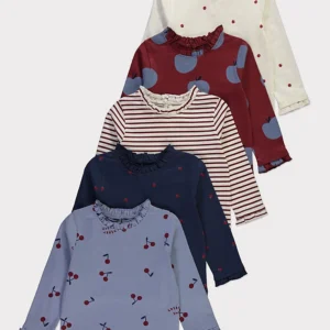 George Fruit Print Ruffle Long Sleeve Tops 5 Pack