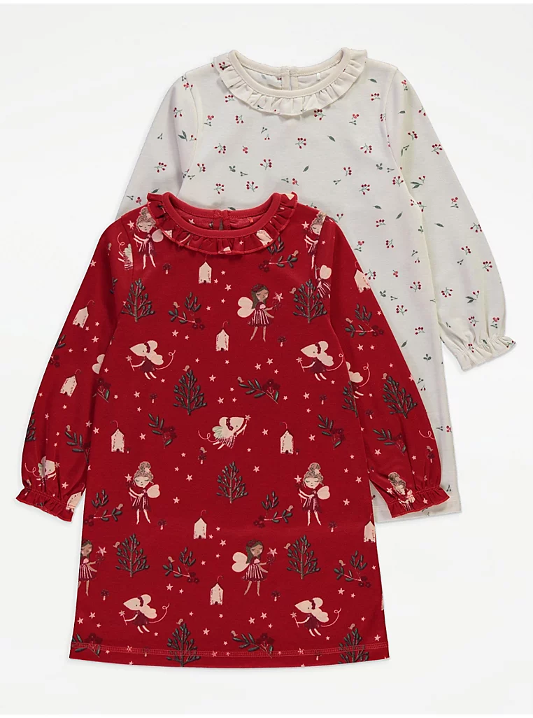George Fairy Frill Collar Long Sleeve Nightdresses 2 Pack